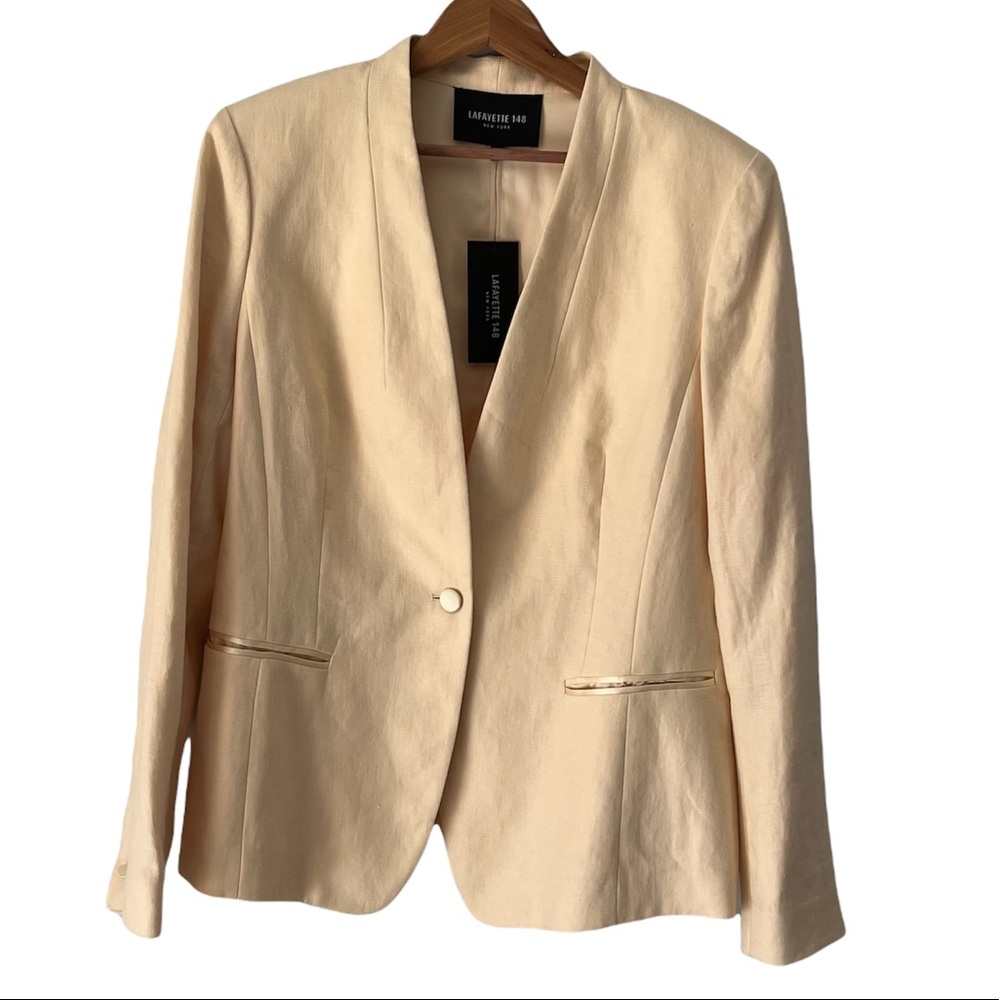 Lafayette 148 New York Cornsilk Linen & Silk Blazer Size 12 NWT